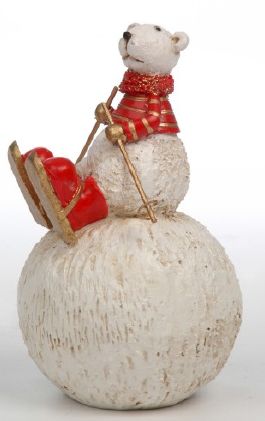 URSO C/BOLA VERMELHO/BRANCO RESINA