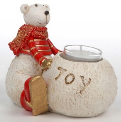 URSO CASTIÇAL 1 VELA VERMELHO/BRANCO RES