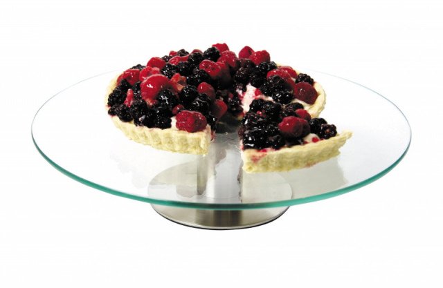 PRATO BOLO 30CM VIDRO PE INOX GIRATORIO