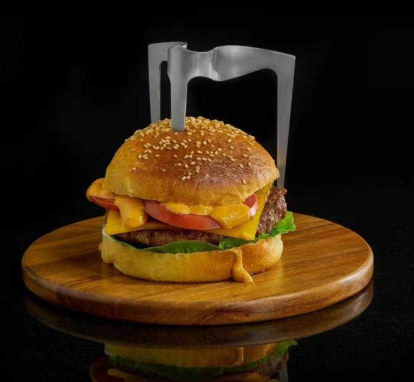 ESPETO P/ HAMBURGUER+TABUA Ø20CM ACACIA