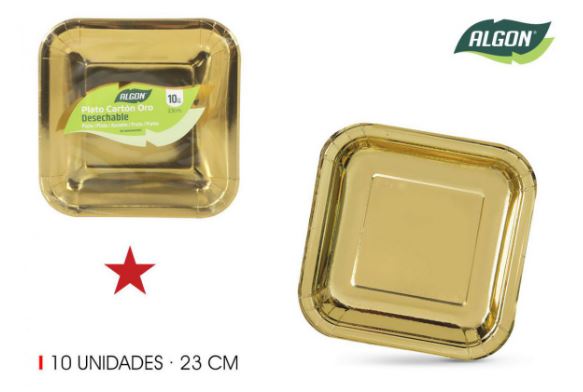 CJ.10 PRATOS QUAD.23CM DOURADO PAPEL