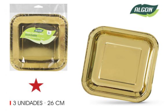 CJ.3 PRATO QUAD.26CM DOURADO PAPEL