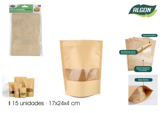 CJ.15 BOLSA PAPEL ALIMENTAR17X24CM KRAFT