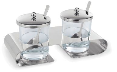 AÇUCAREIRO DUPLO VIDRO/INOX C/ COLHER