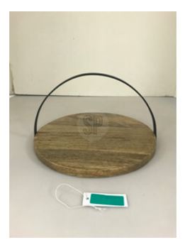 BANDEJA Ø28CM MADEIRA C/ASA PRETA METAL#