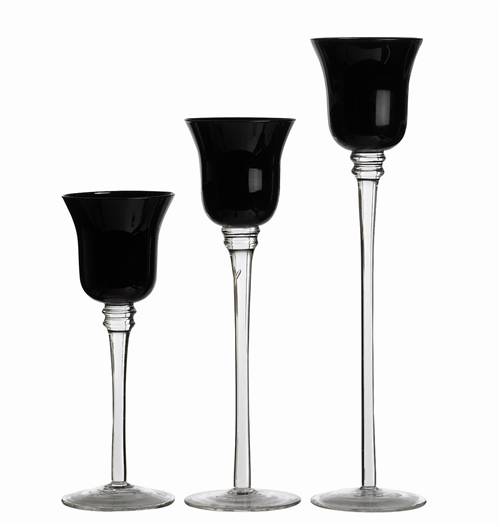 CASTIÇAL VIDRO PRETO CJ.3