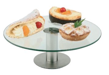 PRATO BOLO 30CM VIDRO C/PE INOX